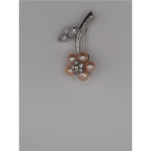Vintage silver tone brooch with pink freshwater pearls