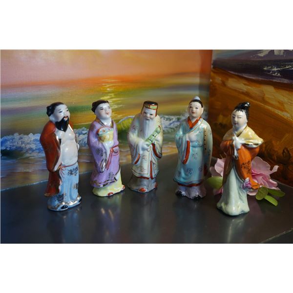 Vintage Asian collection hand painted porcelain figurines, Asian porcelain figurines