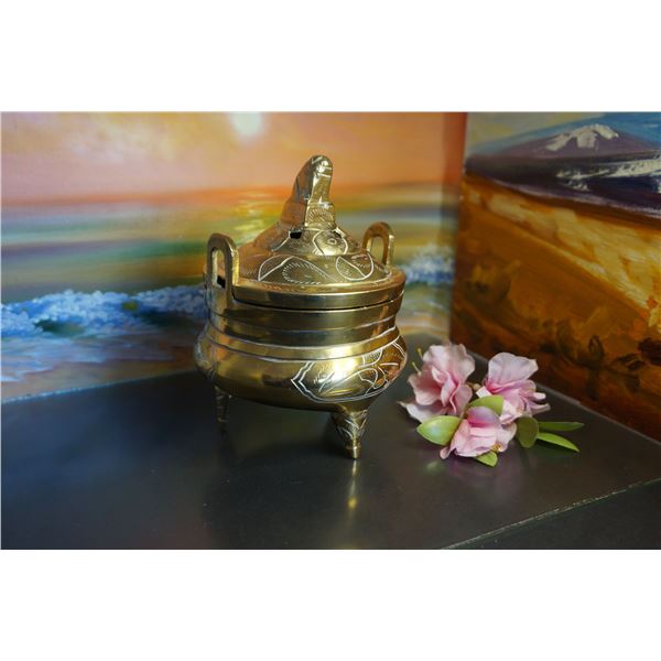 Vintage Solid brass Asian Censer with haracter mark at the bottom