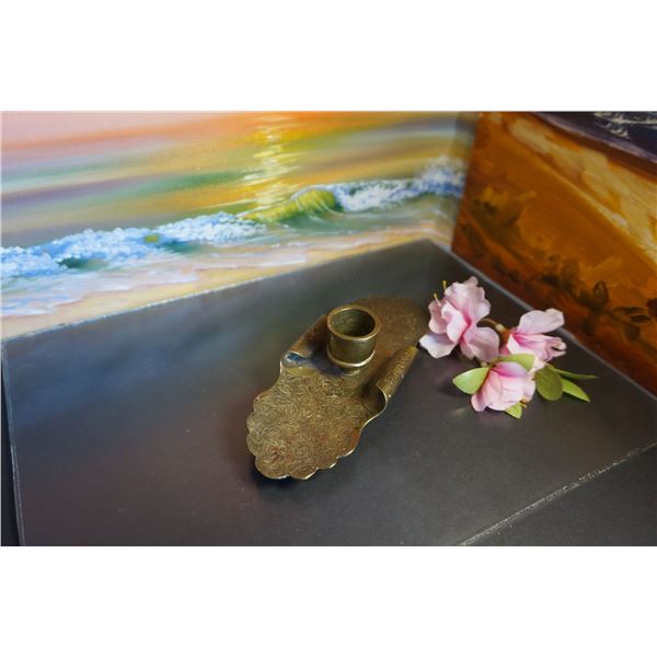 Vintage Brass candle holder,Middle East Candlestick, candle-holder, brass decor, vintage decor