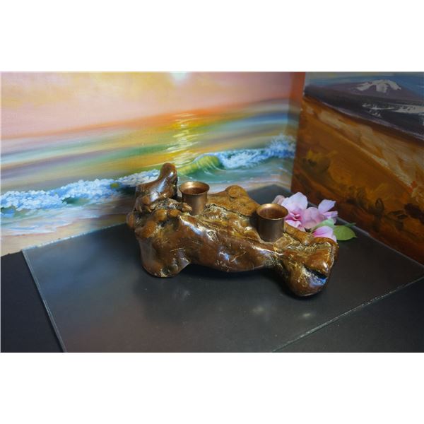 Vintage Convex Teak Root candle holder