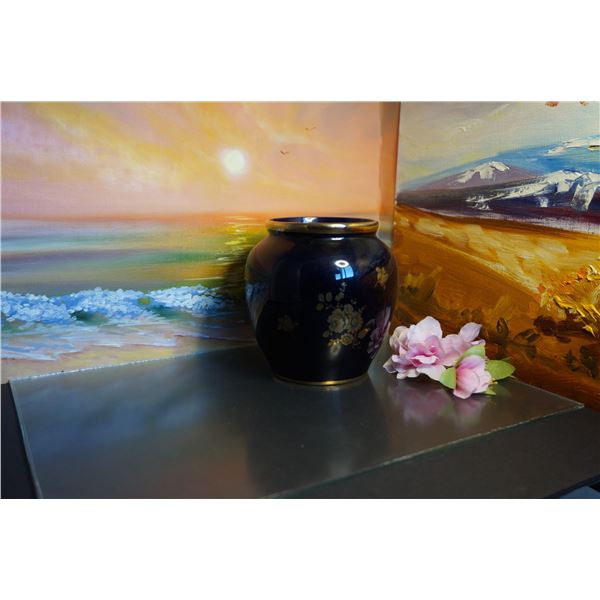 Vintage Bavarian Vase Cobalt Blue  Vase With 22 Carat Gold Roses Etching, Cobalt Blue, Vintage Vases