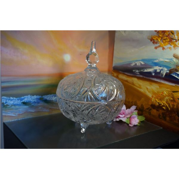 Vintage Dip Cut Bohemian Crystal Footed Leaded Bowl Whirled Hobstar Criss Cross Pattern