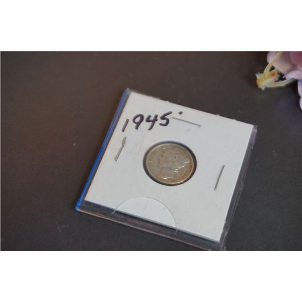 Silver coin dime 1945, US coin