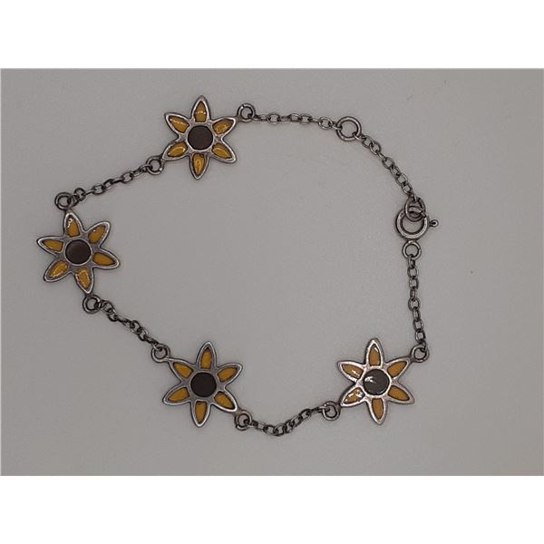 Vintage silver bracelet with silver framed murano glass flowers