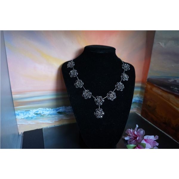 rare Victorian silver filigree lotus flower necklace