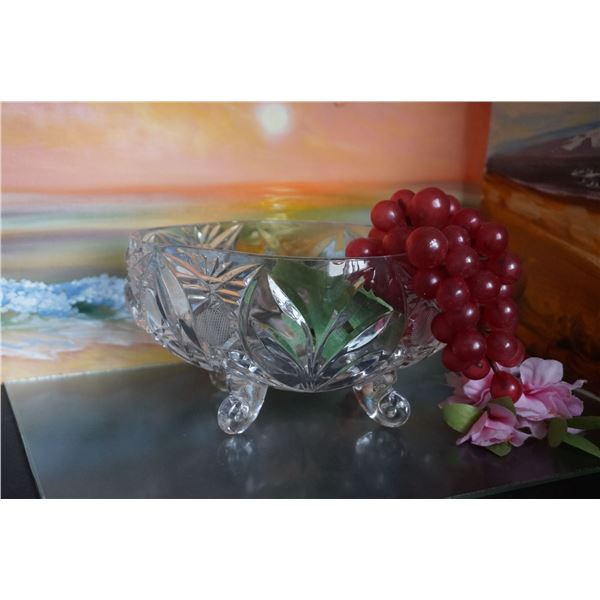 Vintage Dip Cut Bohemian Crystal Footed Bowl, pinwheel decor, Bohemian Czech Cut Crystal