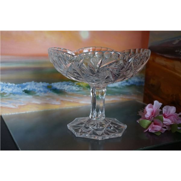 Vintage Dip Cut Bohemian Crystal Footed Bowl, pinwheel decor, Bohemian Czech Cut Crystal