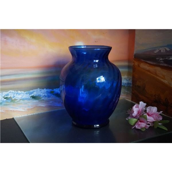 Vintage Art Deco Cobalt Blue Glass Vase Vintage 1940s , home decor