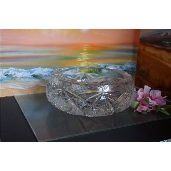 Vintage Dip Cut Bohemian Crystal Ashtrey Bowl Whirled Hobstar Criss Cross Pattern,