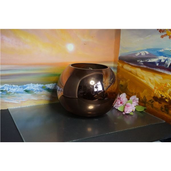 Vintage brass color glass sphere vase