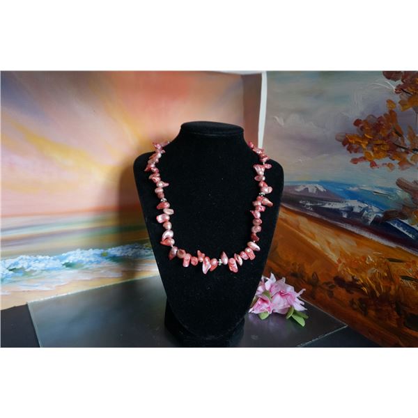 Vintage pink irregular baroque pearls necklace