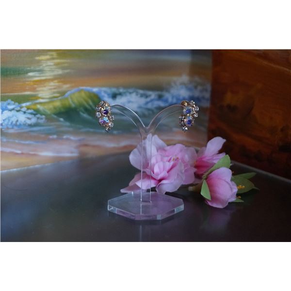 Vintage Sherman gold tone Aurora Borealis Earrings