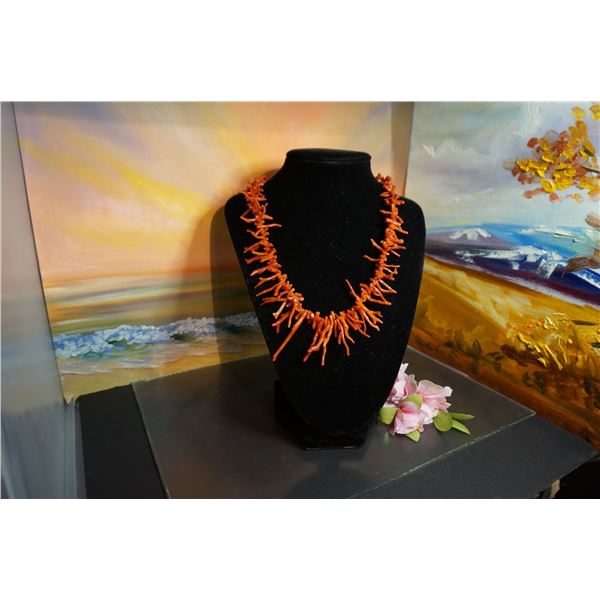 Rare natural red branch coral necklace