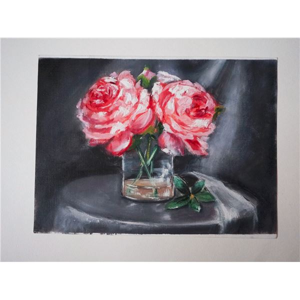 Original oil painting roses bouquet