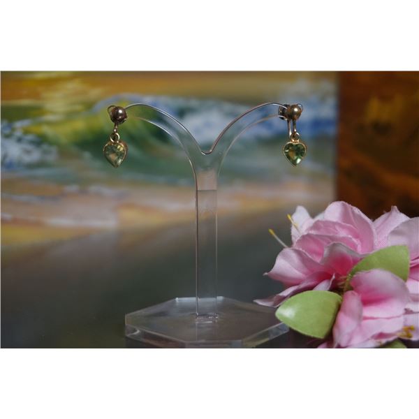 Vintage silver heart shaped earrings with peridot