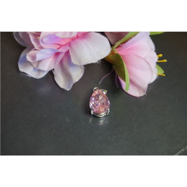 Vintage silver pendant with large pink topaz