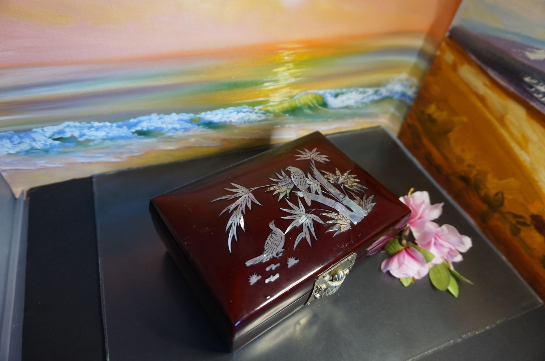 Brown Lacquer jewelry Box, Inlaid Box, Abalone Shell wooden box ...