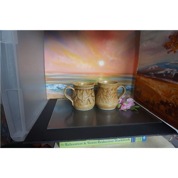 vintage pair of pottery coffee mugs