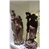 Image 2 : SMALL WOOD TOTEM POLE WITH FROG TOPPER & 2 GOD OF LONGEVITY WOOD FIGURES