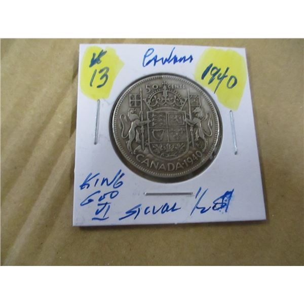 1940 CANADA KING GEORGE VI SILVER HALF DOLLAR