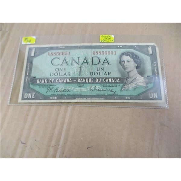 1954 BANK OF CANADA POKER HAND SERIAL NUMBER $1 BILL