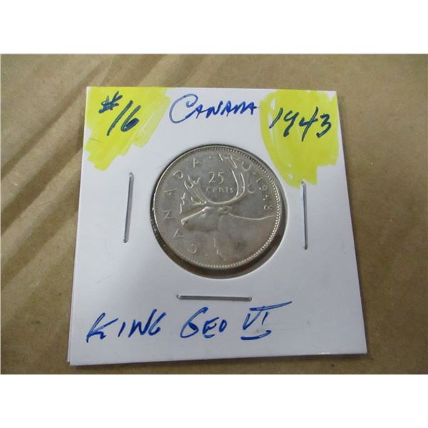 1943 EF KING GEORGE VI SILVER QUARTER