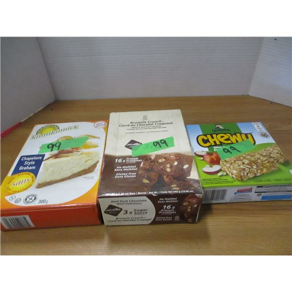 FREIGHT DAMAGE (AS IS):  CHEWY BARS, BROWNIE CRUNCH, ETC - 3 BOXES