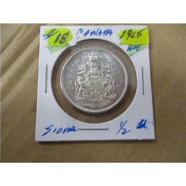1965 CANADA BU SILVER HALF DOLLAR