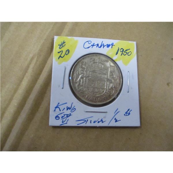 1950 CANADA KING GEORGE VI SILVER HALF DOLLAR
