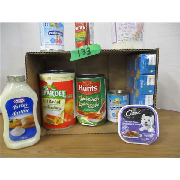 FREIGHT DAMAGE (AS IS):  FLAT C/W ASSORTED GROCERIES (CHEF BOYARDEE, PASTA SAUCE, DOG FOOD, ETC)