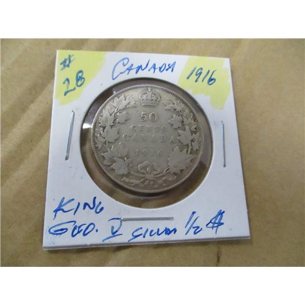 1916 CANADA KING GEORGE V SILVER HALF DOLLAR