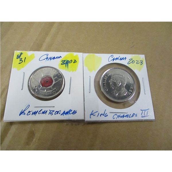 2002 REMEMBRANCE POPPY QUARTER & 2023 KING CHARLES III PROOF HALF DOLLARS