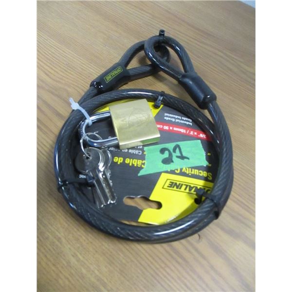 NEW:  3/8" X 3' SECURITY CABLE C/W LOCK & KEYS