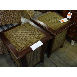 (2) Rattan & Wood Bed Side Table 1 Door