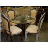 Image 1 : Carved Flower Dining Table w/Round Glass Top; & 4 Chairs