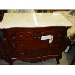 Carved Sleigh Chest 3 Dr w/Marble Top