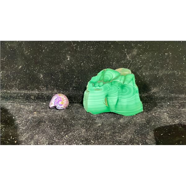 MALACHITE RETAIL $580, AND RAINBOW BISMUTH CARVING RETAIL $149
