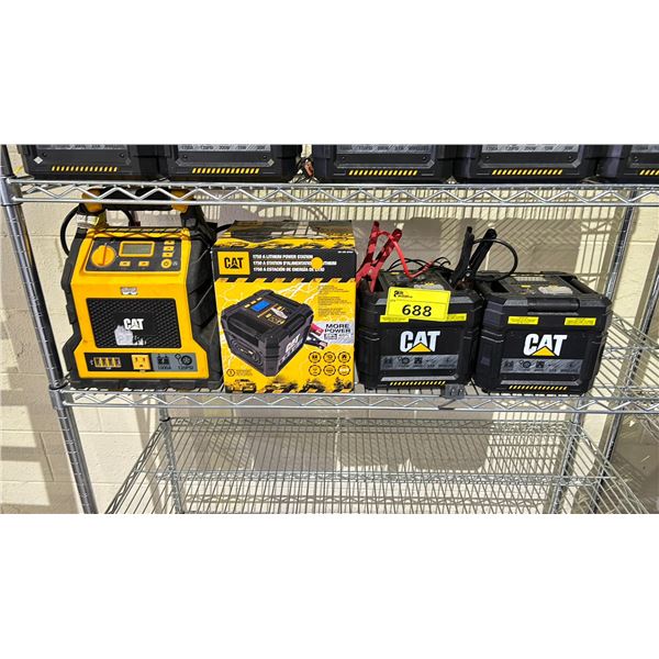 SHELF LOT OF CAT POWER STATIONS *UNKNOWN WORKING CONDITION/ MAY BE MISSING PIECES*