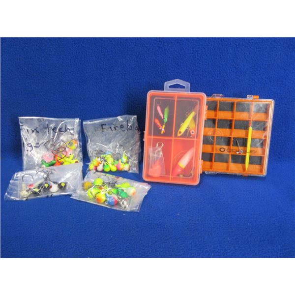 Lot of Misc. Fishing Jigs, Hooks and 2 Hook/Fly Containers