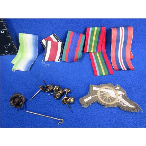 5 Medal Ribbons, RCA Cannon Badge & Misc. Pins