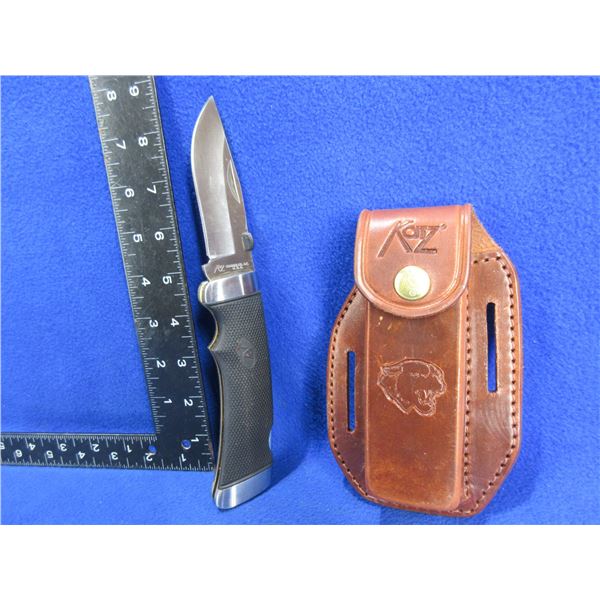 Katz Folding Blade Knife with Leather Sheath - 3 1/2" Blade
