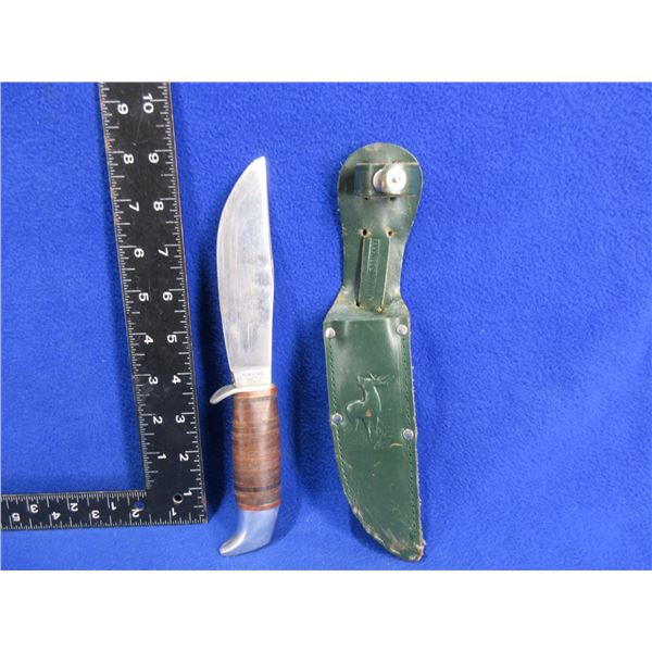 Fixed Blade Knife with Leather Sheath - 5" Blade