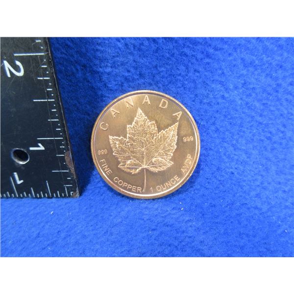 Canada 1 Ounce .999 Fine Copper Coin - USA AVDP Ounce