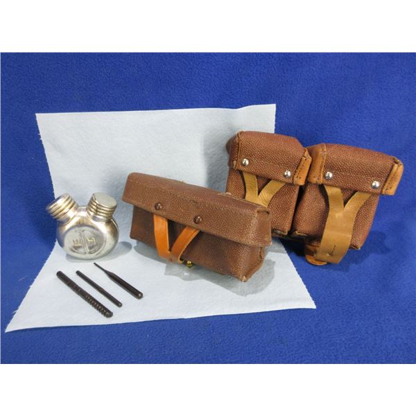 Vintage Russian 2 Compartment Oiler, 2 Ammo Pouches