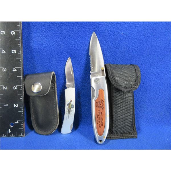 2 Folding Blade Knives with Sheaths - Buck & Rostfrei
