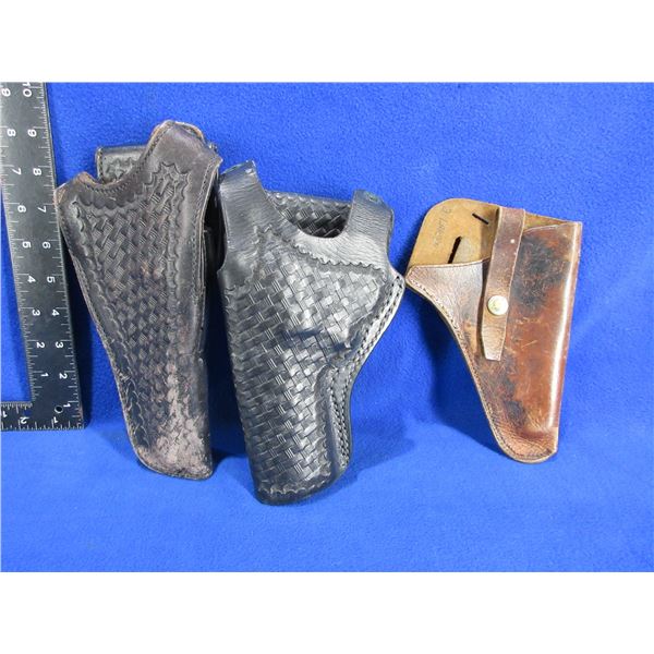 3 Leather Holsters - 1 Left Hand, 2 Right Hand