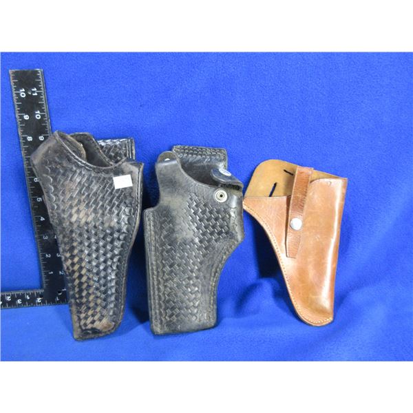 3 Leather Holsters - 1 Left Hand, 2 Right Hand
