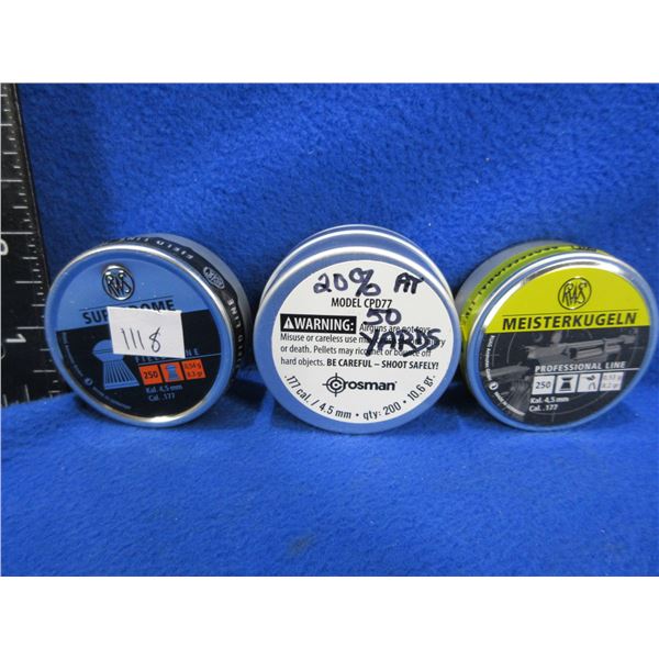 .177 Caliber Pellets - 2 Boxes of 250, 1 Box of 200