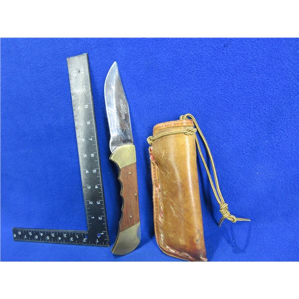 Folding Blade Knife with Leather Sheath - 5" Blade
